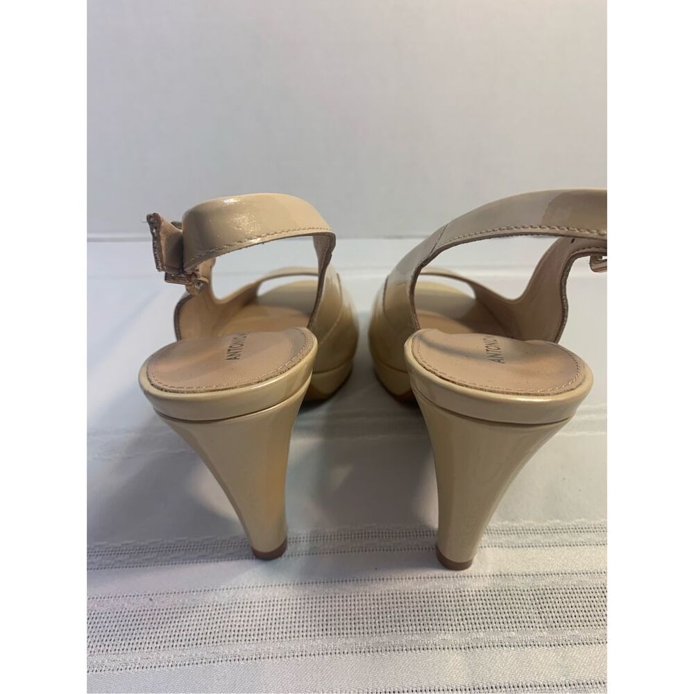 ANTONIO MELANI SLINGBACK PUMP OFFICE SIREN NUDE LEATHER PEEP TOE PLATFORM SZ 7.5 - Picture 6 of 12